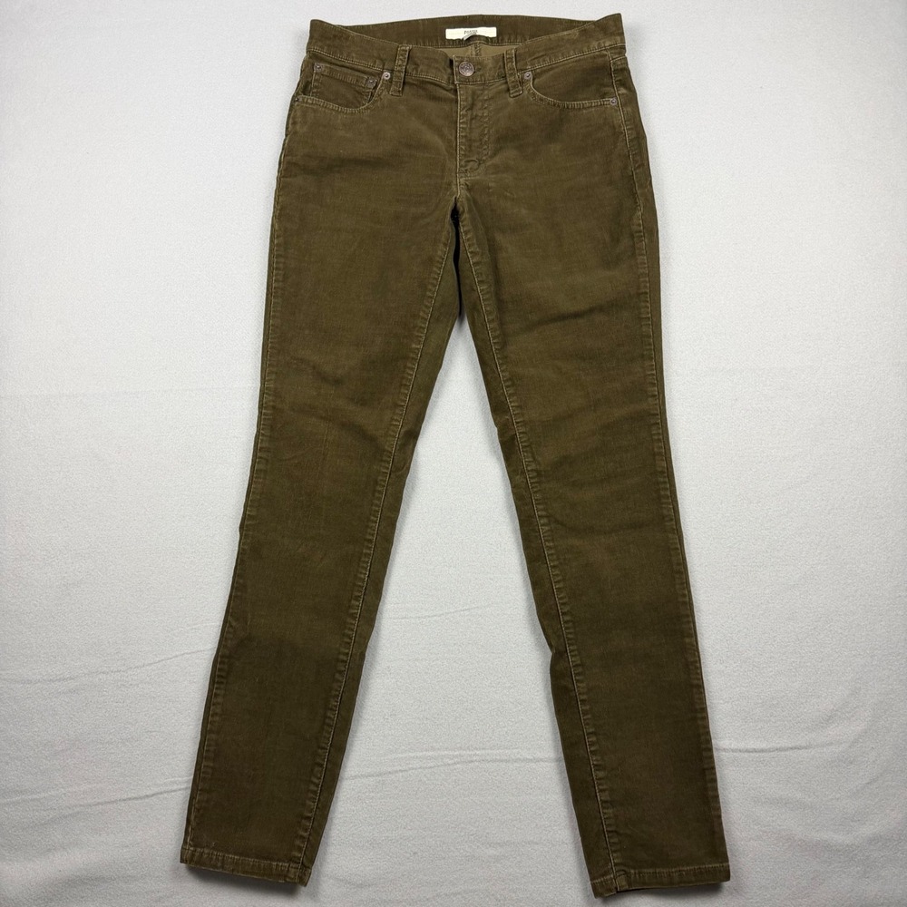 Fossil Womens 29 Olive Green Corduroy Low Rise Slim Straight Pants Talon Zip